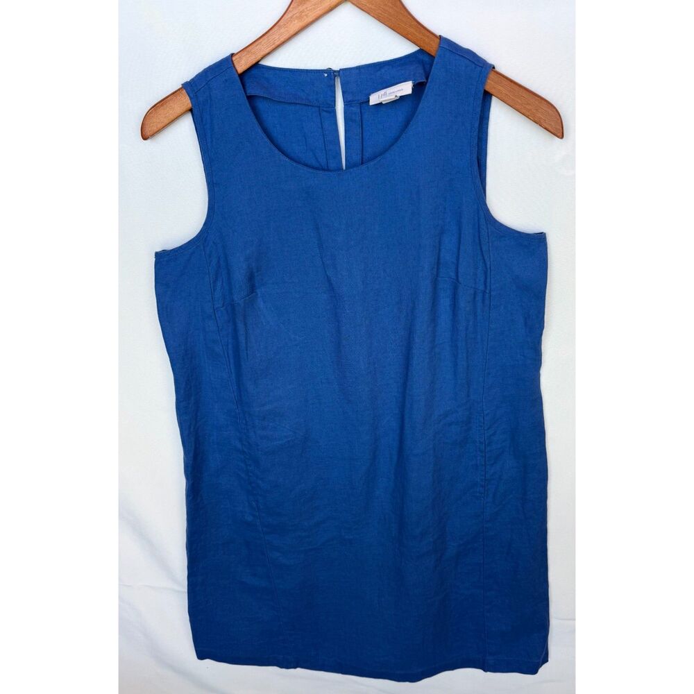 J Jill Medium M Minimalist Blue Linen Sleeveless Dress Pockets Coastal Grandma